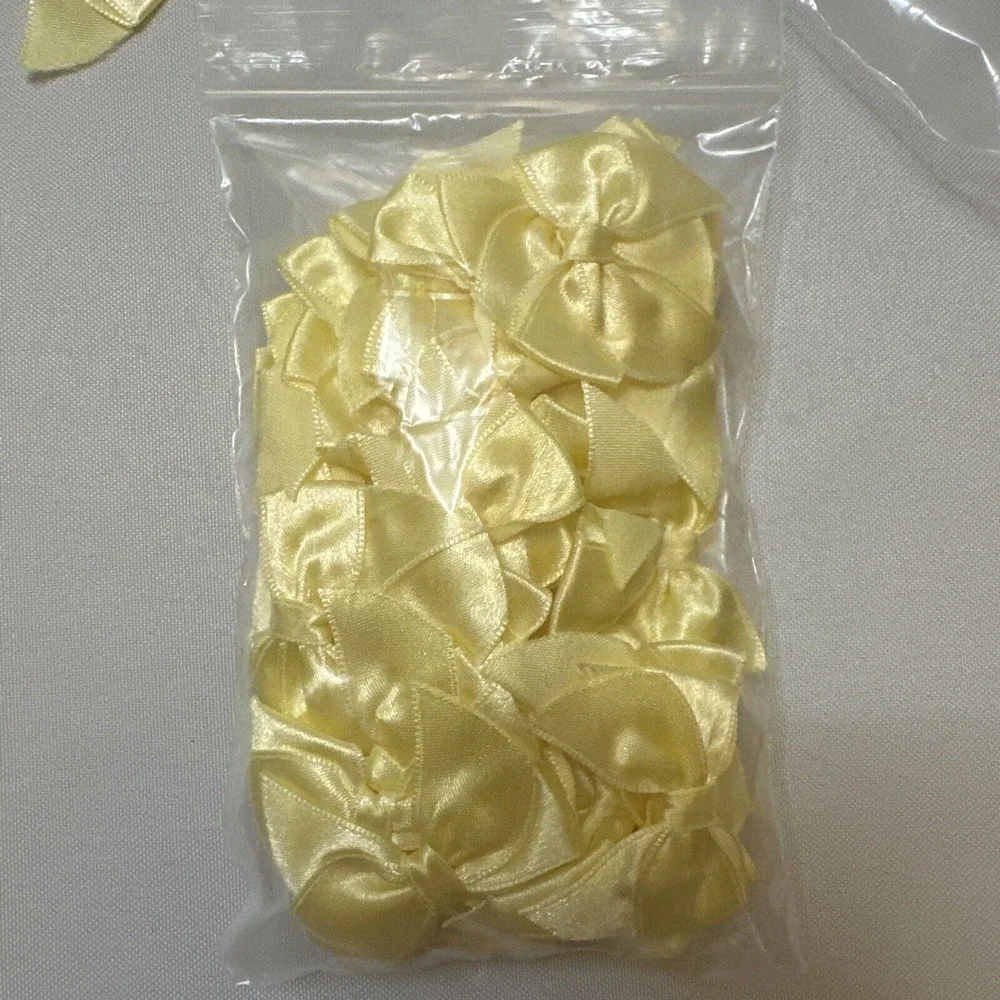 Handmade Yellow Satin Bows, 50pcs Ribbon Appliques Bows for Sewing, Scrapbooking
